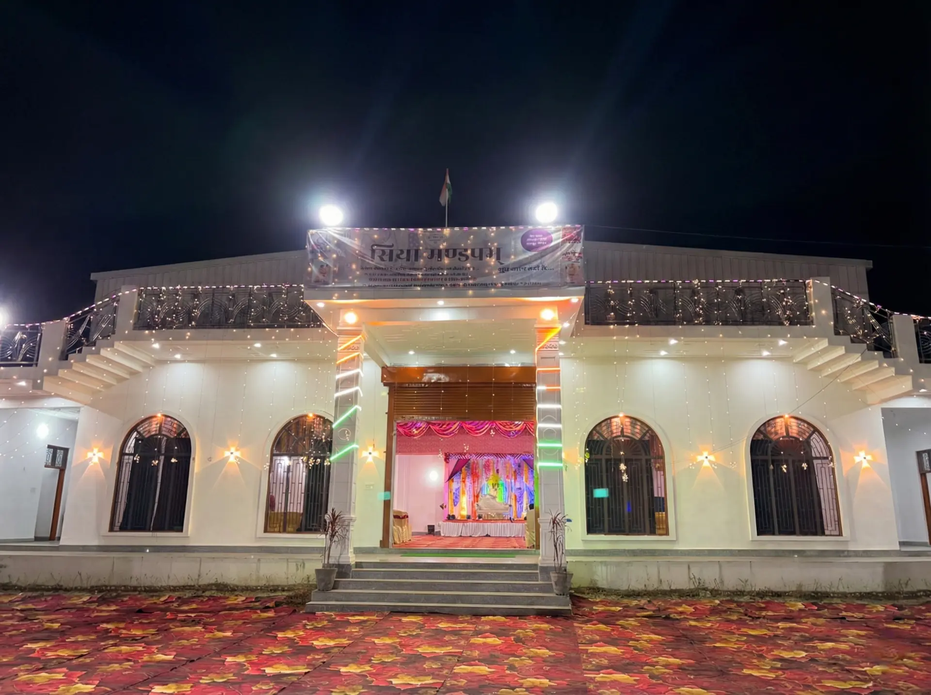 Siya Mandapam wedding hall in Moradabad lit up at night